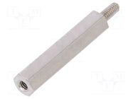 Screwed spacer sleeve; 20mm; Int.thread: M2; Ext.thread: M2; brass DREMEC