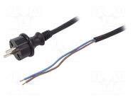 Cable; 2x1.5mm2; CEE 7/17 (C) plug,wires; PVC; 1.5m; black; 16A PLASTROL