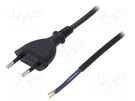 Cable; 2x0.75mm2; CEE 7/16 (C) plug,wires; PVC; 2m; black; 2.5A PLASTROL