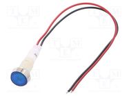 Indicator: LED; flat; blue; 12VDC; 12VAC; Ø10mm; leads 200mm NINIGI