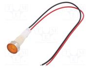 Indicator: LED; flat; yellow; 12VDC; 12VAC; Ø10mm; leads 200mm NINIGI