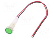 Indicator: LED; flat; green; 230VDC; 230VAC; Ø10mm; cables; 200mm NINIGI