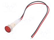 Indicator: LED; flat; red; 230VDC; 230VAC; Ø10mm; cables; 200mm NINIGI