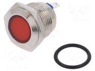 Indicator: LED; flat; red; 12VDC; 12VAC; Ø16mm; connectors; brass NINIGI