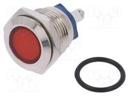 Indicator: LED; flat; red; 12VDC; 12VAC; Ø16mm; screw; brass NINIGI