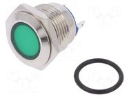 Indicator: LED; flat; green; 24VDC; 24VAC; Ø16mm; connectors; brass NINIGI