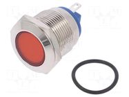 Indicator: LED; flat; red; 24VDC; 24VAC; Ø19mm; connectors; brass NINIGI