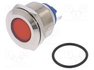 Indicator: LED; flat; red; 12VDC; 12VAC; Ø22mm; brass; Body: silver NINIGI