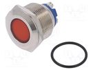 Indicator: LED; flat; red; 12VDC; 12VAC; Ø22mm; screw; brass NINIGI