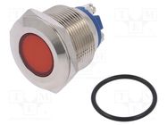 Indicator: LED; flat; red; 12VDC; 12VAC; Ø22mm; screw; brass NINIGI