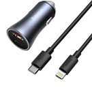 Baseus Golden Contactor Pro fast car charger USB Type C / USB 40 W Power Delivery 3.0 Quick Charge 4+ SCP FCP AFC + USB Type C cable - Lightning gray (TZCCJD-B0G), Baseus