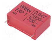 Capacitor: polypropylene; 47nF; 2000VDC; 700VAC; 17x29x41.5mm; THT WIMA