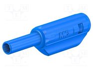 Plug; 2mm banana; 10A; 600V; blue; gold-plated; 36mm; 0.5mm2 STÄUBLI