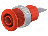 Connector: 4mm banana; socket; 32A; 1kV; Cutout: Ø12.2mm; red; brass STÄUBLI