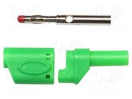 Plug; 4mm banana; 45A; 600VAC; green; soldered; copper beryllium MUELLER ELECTRIC