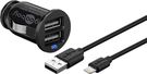 Apple Lightning Car Charger Set (12 W), black, 1 m - vehicle charging adapter with two USB ports and Apple Lightning cable, 1 m, black