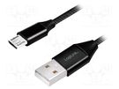 Cable; USB 2.0; USB A plug,USB B micro plug; 0.3m; black; PVC LOGILINK