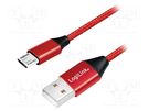Cable; USB 2.0; USB A plug,USB B micro plug; 0.3m; red; PVC LOGILINK