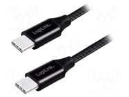 Cable; USB 2.0; USB C plug,both sides; 1m; black; PVC; textile LOGILINK