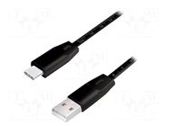 Cable; USB 2.0; USB A plug,USB C plug; 1m; black LOGILINK