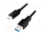 Cable; USB 3.2; USB A plug,USB C plug; 0.15m; black; 5Gbps; 15W; 3A LOGILINK