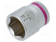 Socket; 6-angles,socket spanner; HEX 14mm; 1/4"; Zyklop WERA