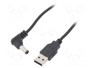 Cable; USB A plug,DC 5,5/2,1 plug; angled; black; 1m; Core: Cu GOOBAY