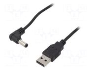 Cable; USB A plug,DC 5,5/2,5 plug; angled; black; 1m; Core: Cu GOOBAY