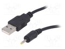 Cable; USB A plug,DC 2,5/0,7 plug; straight; black; 0.8m; 5÷50°C AKYGA