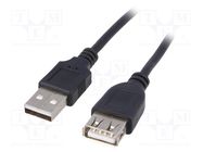 Cable; USB 2.0; USB A socket,USB A plug; nickel plated; 3m; black AKYGA