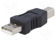 Adapter; USB 2.0; USB A plug,USB B plug; nickel plated; black AKYGA