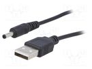 Cable; USB A plug,DC 3,5/1,35 plug; straight; black; 0.8m; 5÷50°C AKYGA