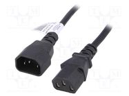 Cable; 3x0.75mm2; IEC C13 female,IEC C14 male; PVC; 3m; black; 10A AKYGA