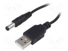 Cable; USB A plug,DC 5,5/2,1 plug; straight; black; 0.8m; 5÷50°C AKYGA