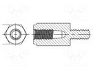 Spacer sleeve; hexagonal; polyamide 66; M4; M4; L: 12mm; black DREMEC