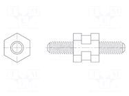 Spacer sleeve; hexagonal; polyamide 66; M4; L: 25mm; black; UL94HB DREMEC