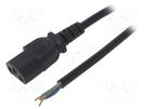 Cable; 3x0.5mm2; IEC C13 female,wires; PVC; 1.5m; black; 10A; 250V AKYGA
