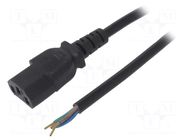 Cable; 3x0.5mm2; IEC C13 female,wires; PVC; 1.5m; black; 10A; 250V AKYGA