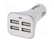 USB power supply; USB A socket x4; Sup.volt: 12÷24VDC; white AKYGA