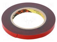 Tape: fixing; W: 12mm; L: 5.5m; Thk: 1.1mm; acrylic; dark grey 3M