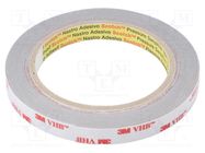 Tape: fixing; W: 12mm; L: 5.5m; Thk: 0.6mm; acrylic; grey 3M
