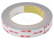 Tape: fixing; W: 19mm; L: 5.5m; Thk: 0.6mm; acrylic; grey 3M