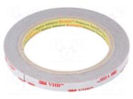 Tape: fixing; W: 9mm; L: 5.5m; Thk: 0.6mm; acrylic; grey 3M