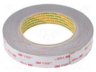 Tape: fixing; W: 19mm; L: 5m; Thk: 1.1mm; acrylic; grey 3M