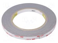Tape: fixing; W: 9mm; L: 5m; Thk: 1.1mm; acrylic; grey; 93°C,max.149°C 3M