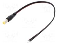 Cable; 2x0.5mm2; wires,DC 5,5/2,1 plug; straight; black; 0.2m SUNNY