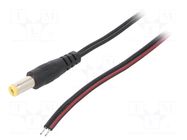 Cable; 2x0.5mm2; wires,DC 5,5/2,1 plug; straight; black; 1.5m SUNNY