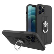 Ring Case silicone case with finger grip and stand for iPhone 12 Pro black, Hurtel