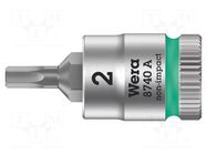 Socket; Hex Plus key,socket spanner; HEX 2mm; 1/4"; Zyklop WERA