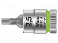 Socket; Hex Plus key,socket spanner; HEX 2.5mm; 1/4"; Zyklop WERA